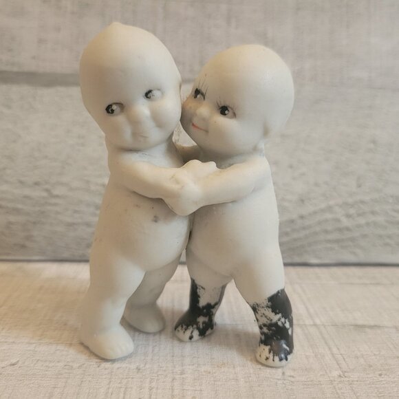 Vintage German Bisque Porcelain Kewpie Doll Hugging Pair Tall Hand Painted - Picture 1 of 5